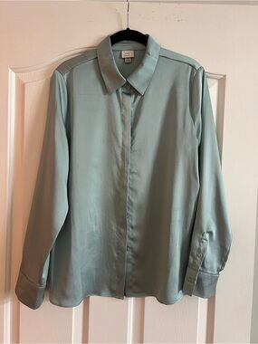 a new day Sage Green Satin Button-Front Dress Shirt